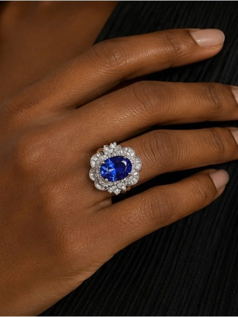 Classic Sapphire Halo Cocktail Ring - Blue Gemstone NWOT